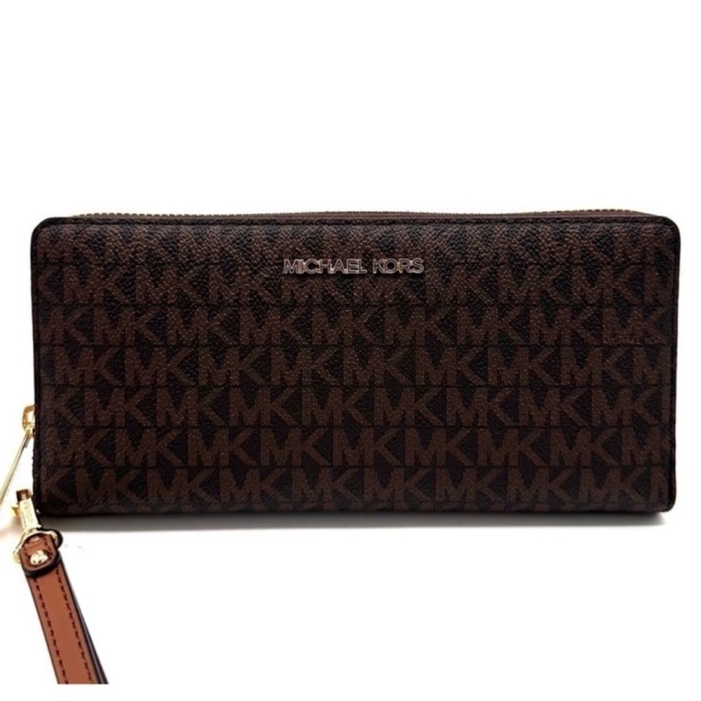 Michael Kors Large Continental Wallet Wristlet Leather Brown
